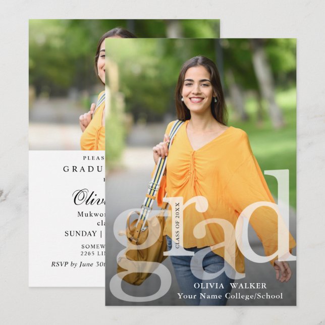 Invitación Partido de Graduación de FOTOS White Modern 2 (Anverso / Reverso)