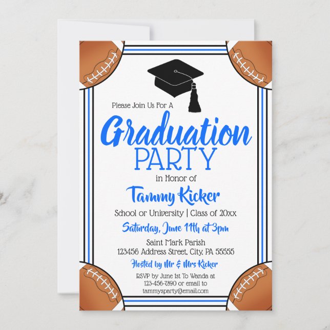 Invitación Partido de Graduación de Fútbol Azul y Negro (Anverso)
