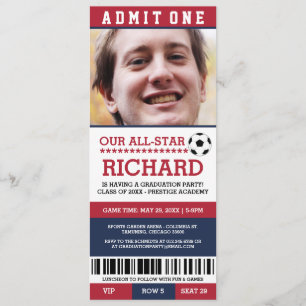 Invitación Partido de graduación de fútbol rojo y azul invita