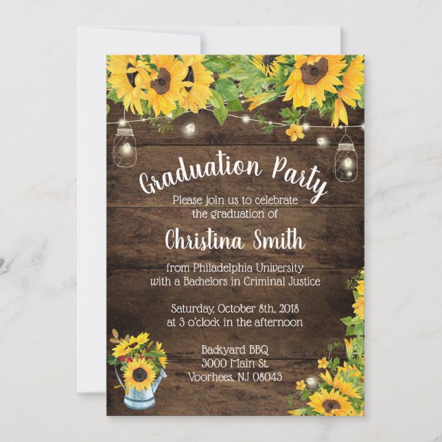 Invitación Partido de Graduación de Girasol - Rústico del Paí (Anverso)