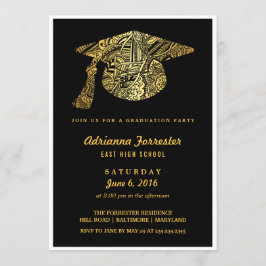 Invitación Partido de Graduación de Gorra Bohemiano Patrón Or