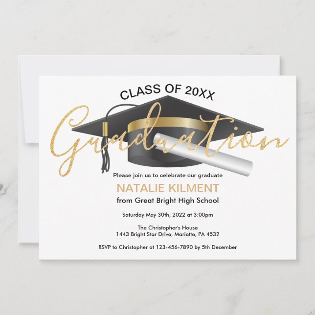 Invitación Partido de Graduación de Graduados de Negro y Oro (Anverso)