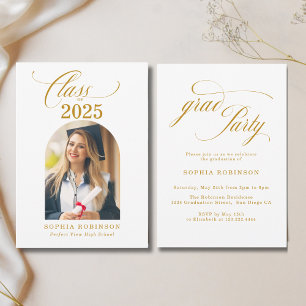 Invitación Partido de Graduación de Guión Dorado Elegante de