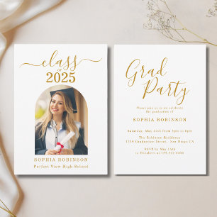 Invitación Partido de Graduación de Guión Dorado Elegante de