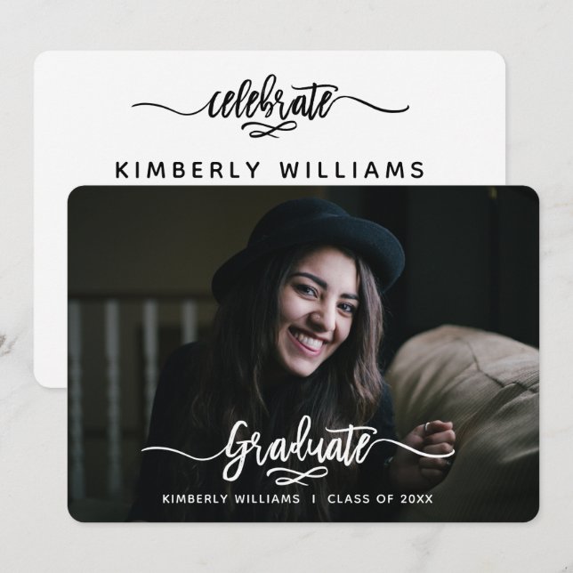 Invitación Partido de Graduación de Guión Moderno Cepillado (Anverso / Reverso)