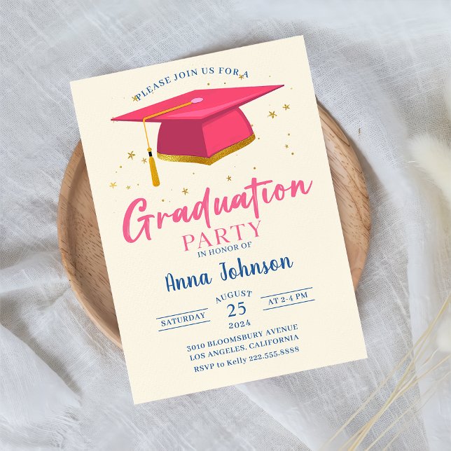 Invitación Partido de Graduación de Guión Rosado Moderno (Subido por el creador)