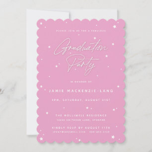 Invitación Partido de Graduación de Guión Rosado y Estrellas 