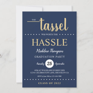 Invitación Partido de Graduación de Guión Rustic Blue Gold Ta