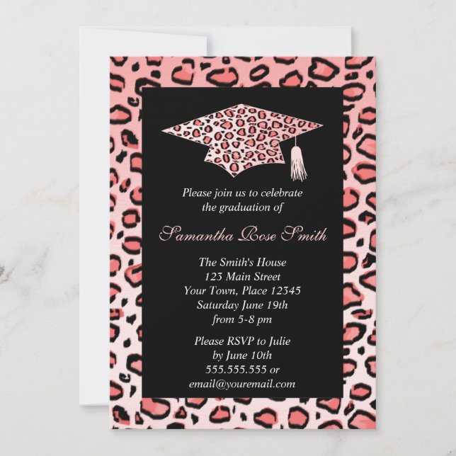 Invitación Partido de graduación de impresión de leopardo ros (Anverso)