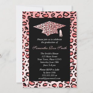 Invitación Partido de graduación de impresión de leopardo ros