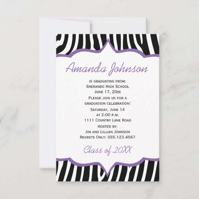 Invitación Partido de Graduación de Impresión Girly Purple y  (Anverso)
