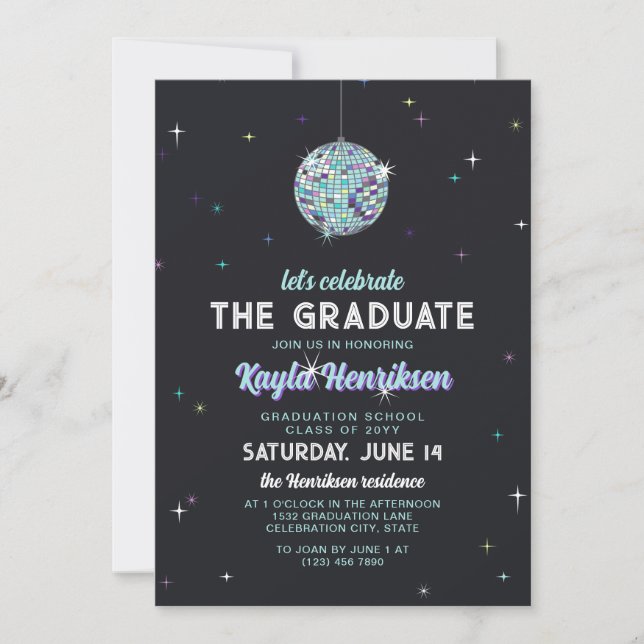 Invitación Partido de Graduación de la bengala del Retro Turq (Anverso)