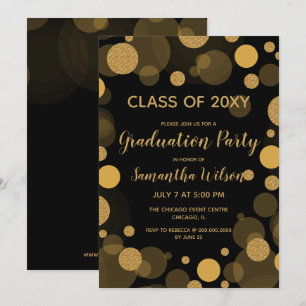 Invitación Partido de Graduación de la Black and Gold Bokeh