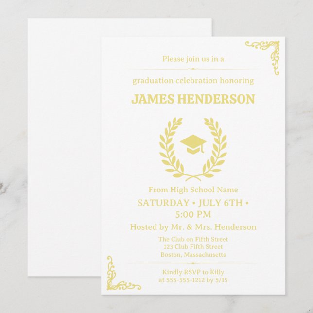 Invitación Partido de Graduación de la Caligrafía de Oro de m (Anverso / Reverso)