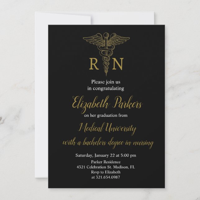 Invitación Partido de Graduación de la Enfermería de Oro Negr (Anverso)