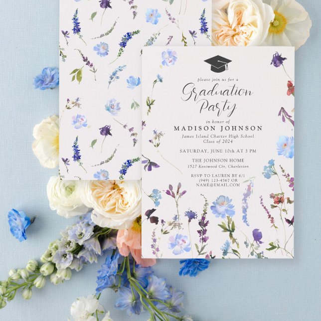Invitación Partido de Graduación de la Escuela Secundaria Blu (Bloom into a Grad - Celebrate in Style 🌸)