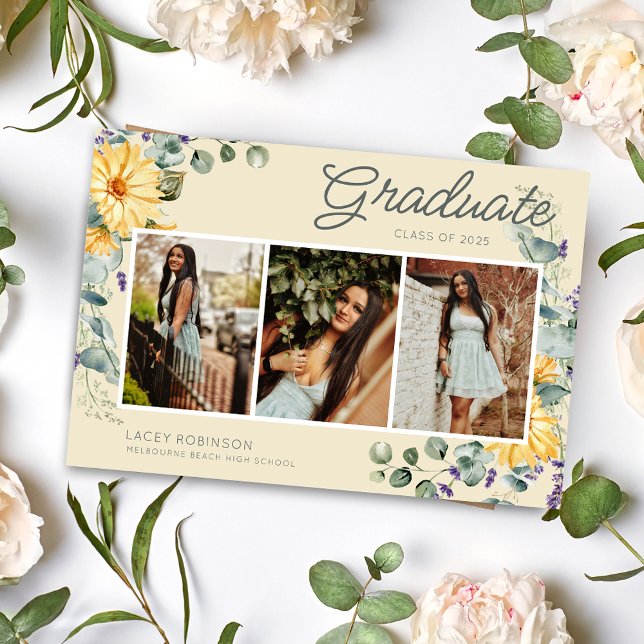 Invitación Partido de graduación de la escuela secundaria Wil (Wildflower Photo Girl High School Graduation Party Invitation)