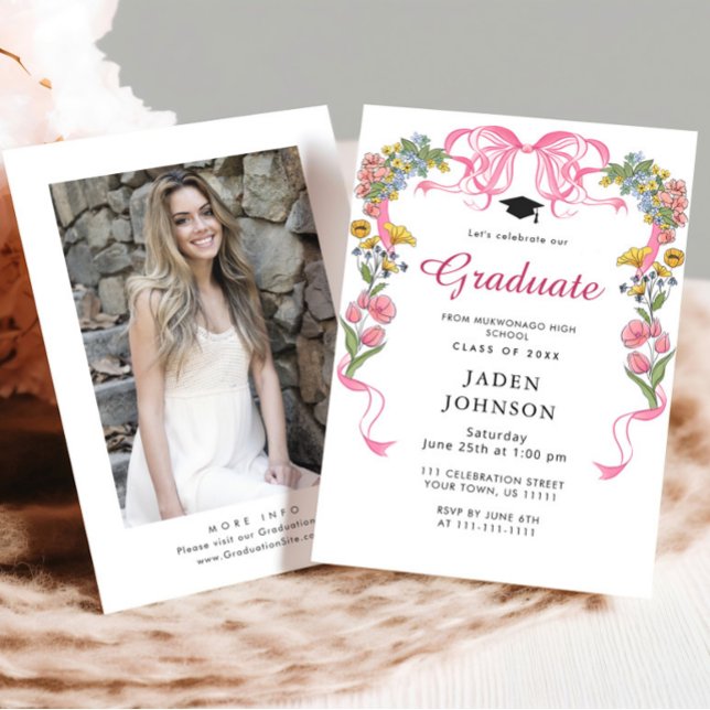 Invitación Partido de graduación de la FOTO de la cinta rosad (Subido por el creador)