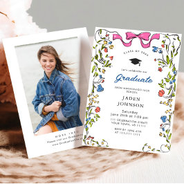 Invitación Partido de graduación de la FOTO de la cinta rosad