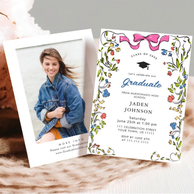 Invitación Partido de graduación de la FOTO de la cinta rosad (Subido por el creador)