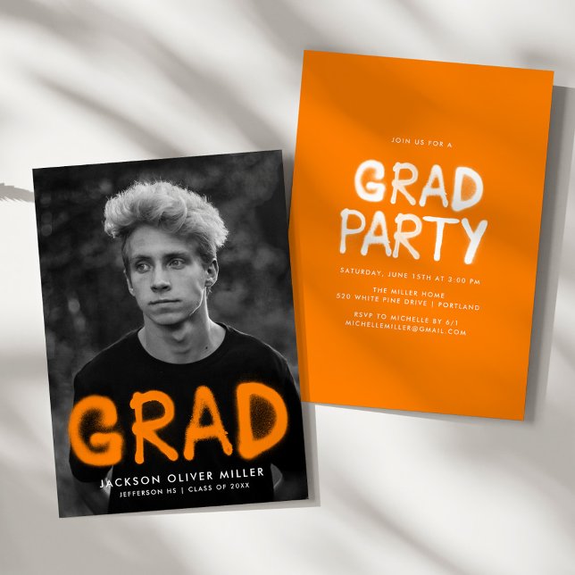 Invitación Partido de Graduación de la Foto del naranja Spray (Subido por el creador)