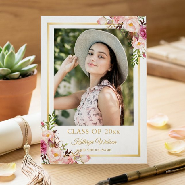 Invitación Partido de Graduación de la Foto Girly Rustic Flor (Subido por el creador)