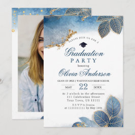 Invitación Partido de Graduación de la Fotografía Azul Dorada