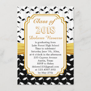 Invitación Partido de Graduación de la gorra blanca negra de 