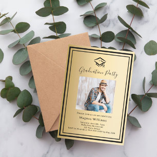 Invitación Partido de graduación de la gorra negra de la foto