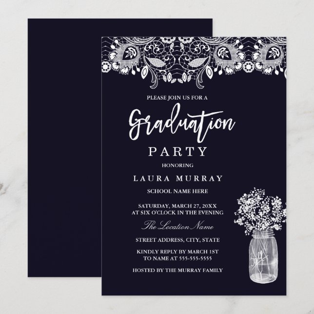 Invitación Partido de Graduación de la Marina Rustic Lace Mas (Anverso / Reverso)