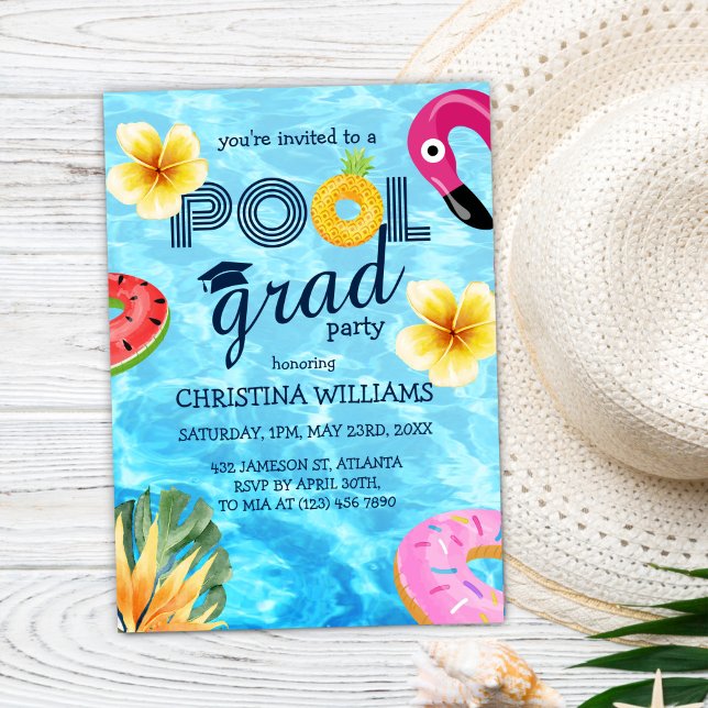 Invitación Partido de Graduación de la Piscina Superior de la (Graduate High School Senior Pool Graduation Party Invitation)