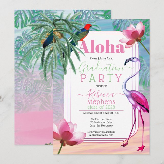 Invitación Partido de Graduación de la Playa Tropical de Boho (Anverso / Reverso)