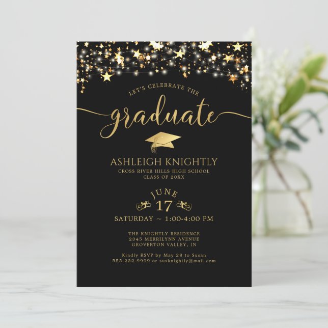 Invitación Partido de Graduación de las Estrellas de Confetti (Anverso de pie)