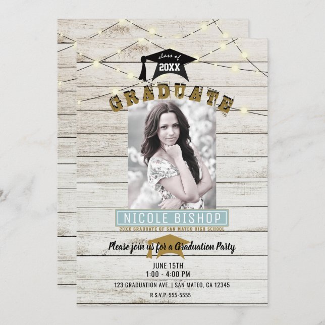 Invitación Partido de Graduación de las Luces de Luz Blanca d (Anverso / Reverso)