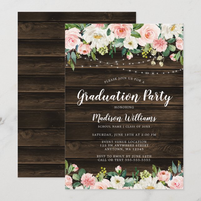 Invitación Partido de Graduación de las Rústicas Cadenas Flor (Anverso / Reverso)