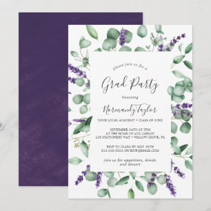 Invitación Partido de Graduación de Lavanda Rústica y Eucalip