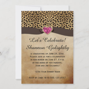 Invitación Partido de graduación de leopardo de impresión de