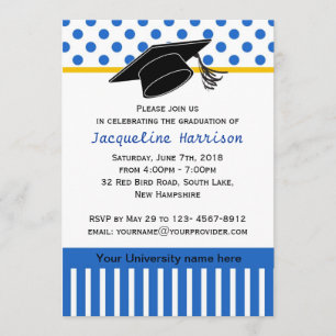 Invitación Partido de graduación de los puntos polka azul bla