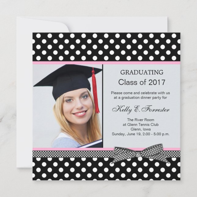 Invitación Partido de graduación de los puntos polka blancos  (Anverso)