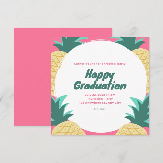 Invitación Partido de Graduación de Luau de Piña Tropical  (Anverso / Reverso)