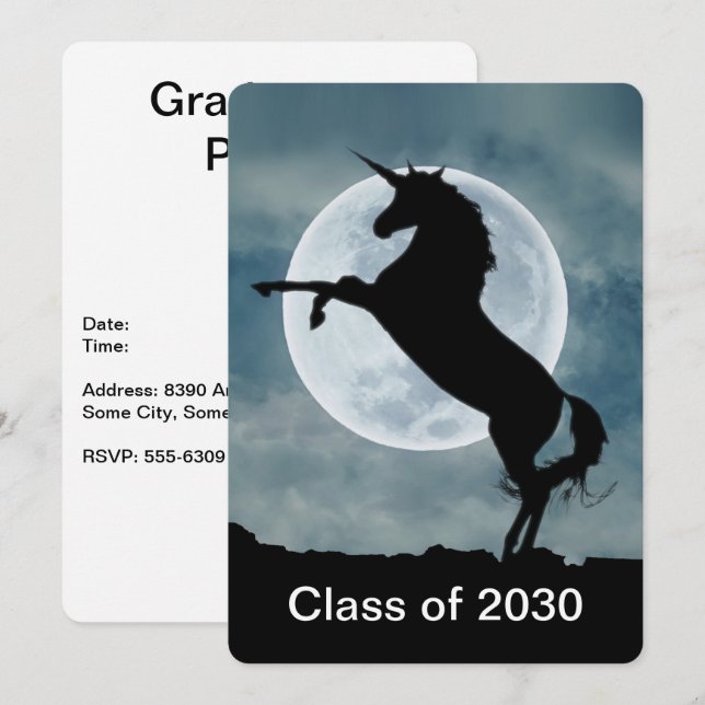 Invitación Partido de Graduación de Luna Llena de Silhouette  (Anverso / Reverso)