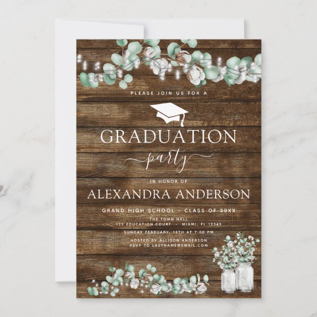 Invitación Partido de Graduación de Madera Rusa Eucalyptus 20 (Anverso)