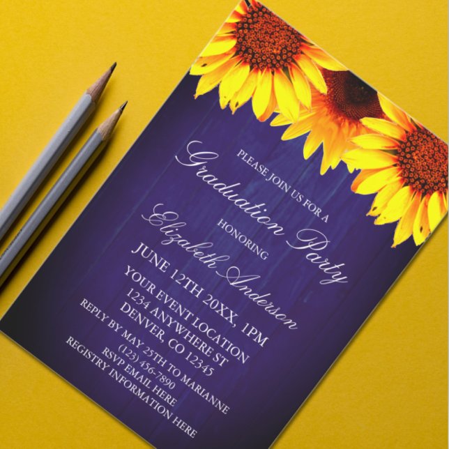 Invitación Partido de Graduación de Madera Rústica de Girasol (Subido por el creador)