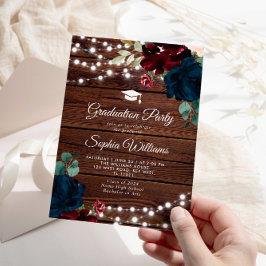 Invitación Partido de Graduación de Madera Rústica Marsala y 