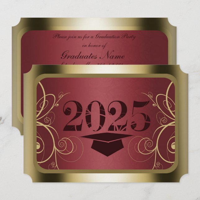 Invitación Partido de Graduación de Marco Marrón y Oro (Anverso / Reverso)