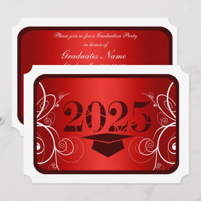 Invitación Partido de Graduación de Marco Rojo y Blanco (Anverso / Reverso)