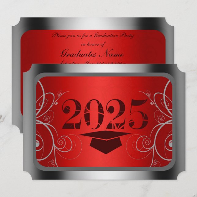Invitación Partido de Graduación de Marco Rojo y Plata (Anverso / Reverso)