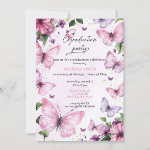 Invitación Partido de Graduación de Mariposas Púrpura Rosa