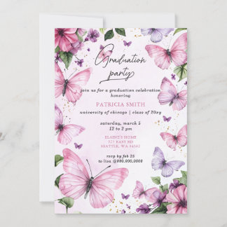 Invitación Partido de Graduación de Mariposas Púrpura Rosa