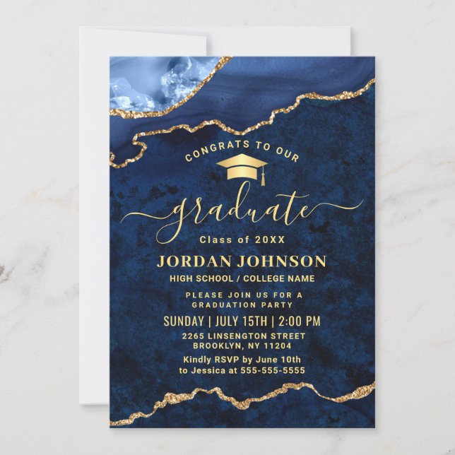 Invitación Partido de Graduación de Mármol Azul de la Marina  (Anverso)